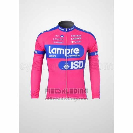 2012 Fietskleding Lampre ISD Roze en Azuur Lange Mouwen en Koersbroek